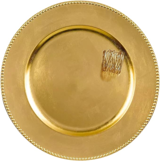 48 Pack Gold Beaded Charger Plates ( 24 Pcs) and Napkin Ring (24 Pcs) set - MyEventProducts.com