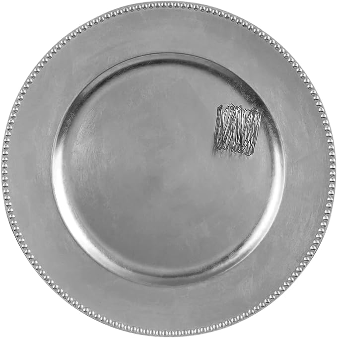 48 Pack Silver Beaded Charger Plates ( 24 Pcs) and Napkin Ring (24 Pcs) set - MyEventProducts.com