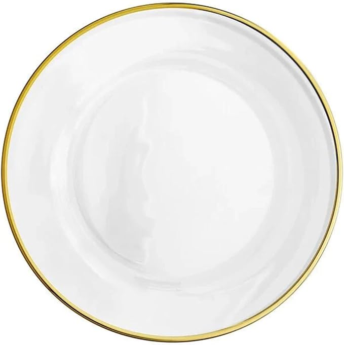 8 Pack | Gold Rimmed Clear Glass Charger Plate 13" - MyEventProducts.com