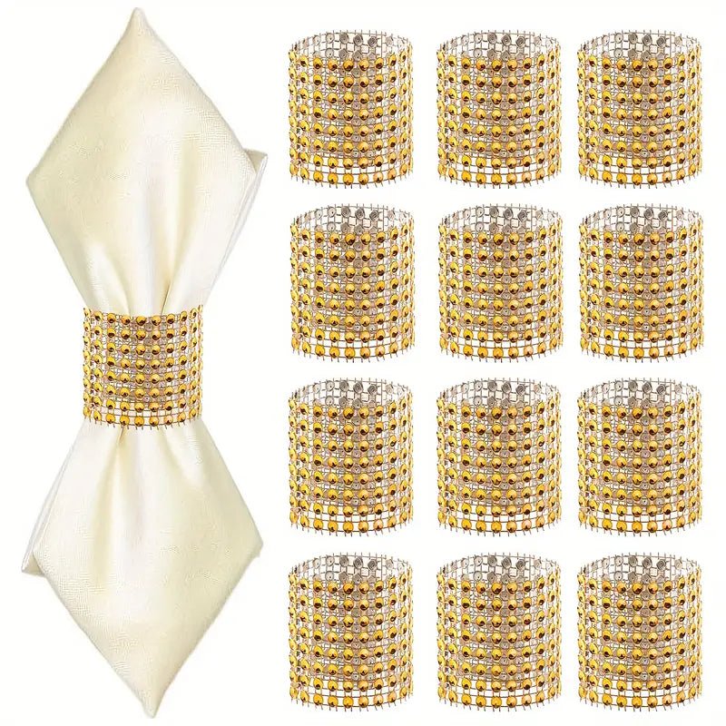 Shiny Gold Rhinestone Napkin Rings - 100 PCS - MyEventProducts.com