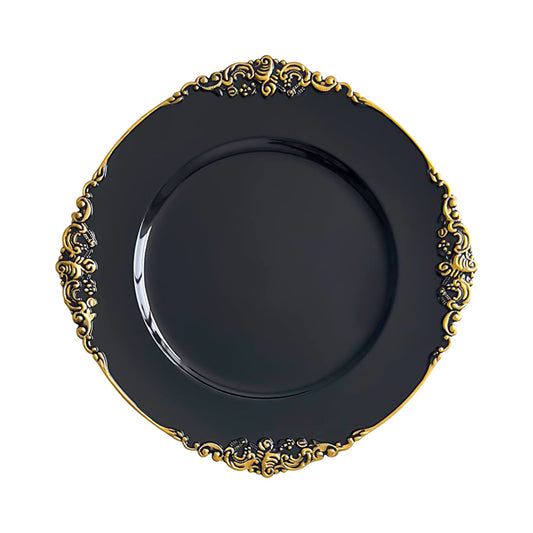24 Pack | Black Antique Plastic Charger Plate - Mark5Products
