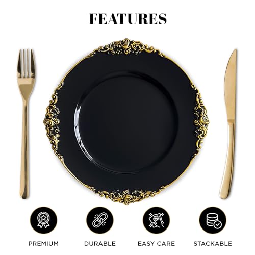 24 Pack | Black Antique Plastic Charger Plate - MyEventProducts.com