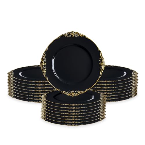 24 Pack | Black Antique Plastic Charger Plate - MyEventProducts.com