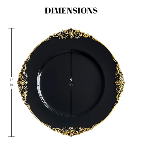 24 Pack | Black Antique Plastic Charger Plate - MyEventProducts.com