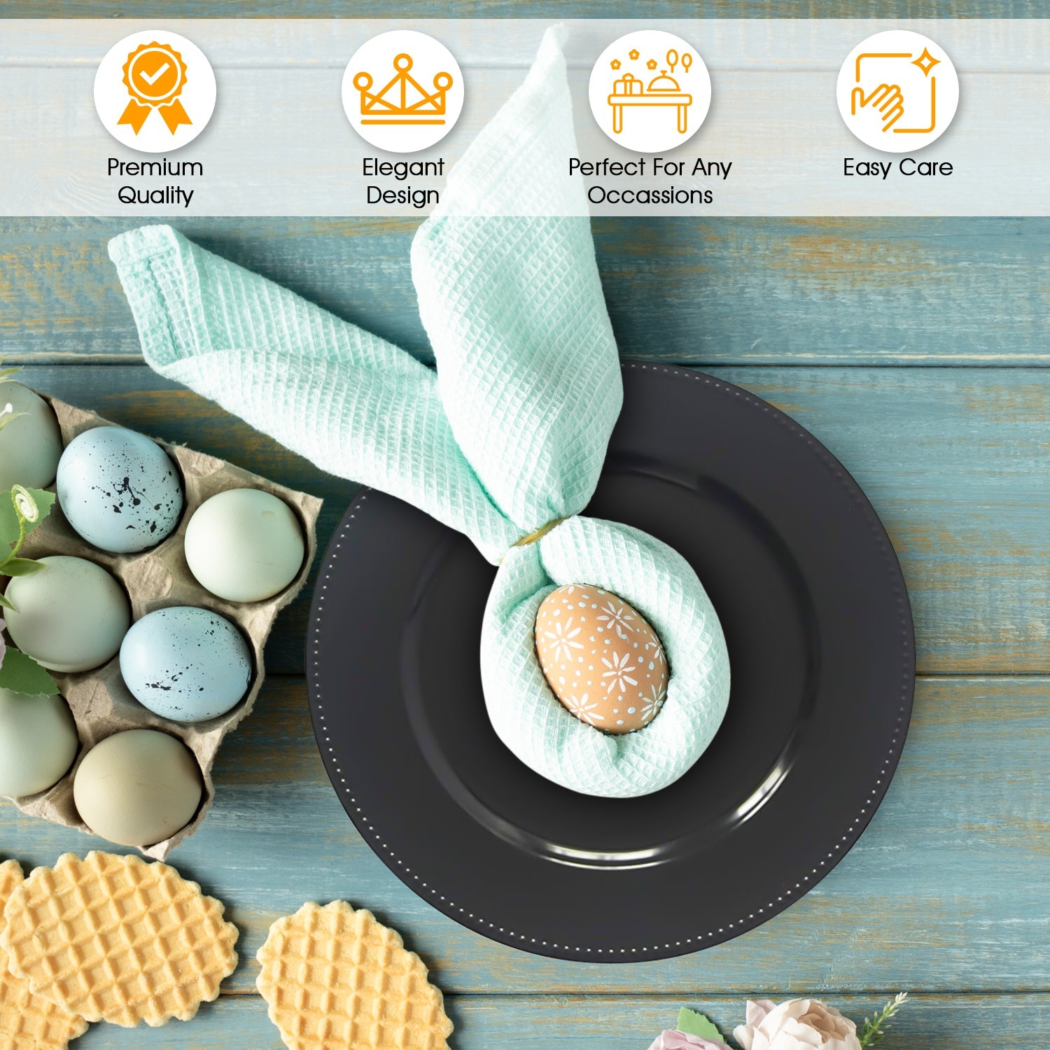 24 Pack | Black Beaded Plastic Charger Plates - Mark5Products