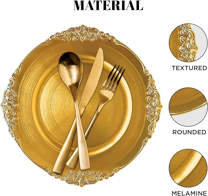 24 Pack | Gold Antique Plastic Charger Plate - MyEventProducts.com