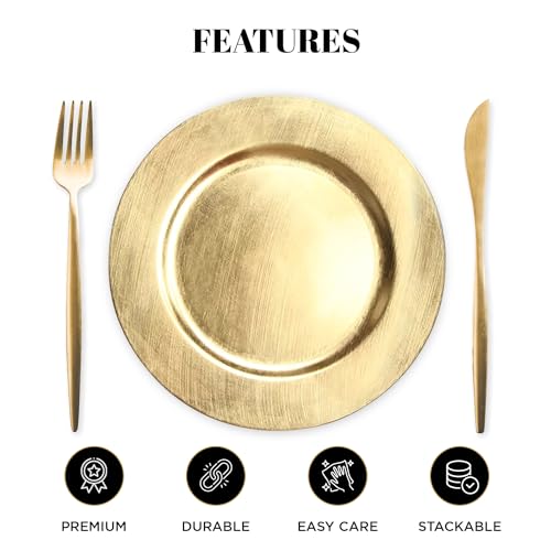 24 Pack | Gold Plastic Charger Plates - MyEventProducts.com