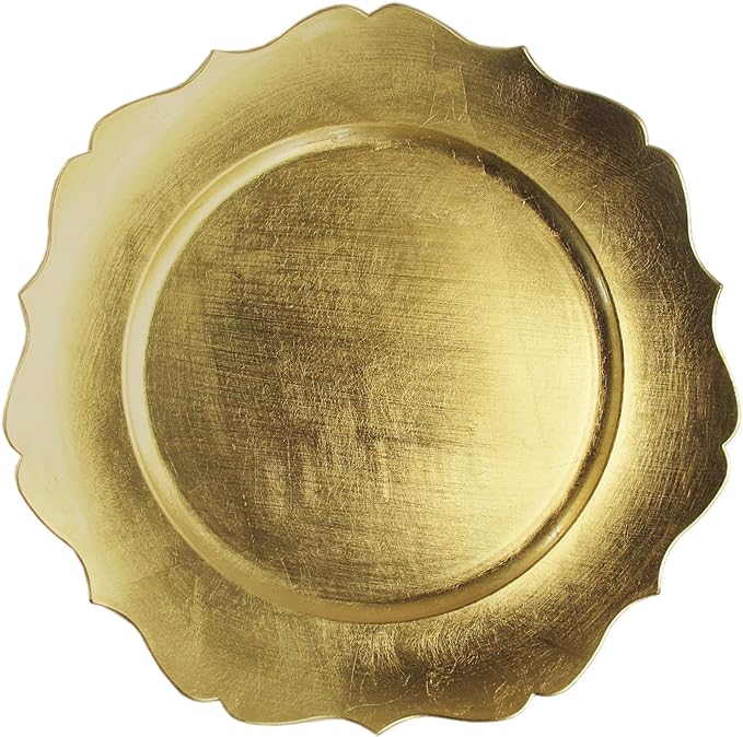 24 Pack | Gold Scalloped Plastic Charger Plates - MyEventProducts.com