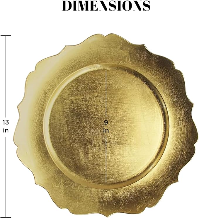 24 Pack | Gold Scalloped Plastic Charger Plates - MyEventProducts.com
