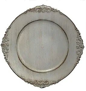 24 Pack | Grey Antique Plastic Charger Plate - MyEventProducts.com
