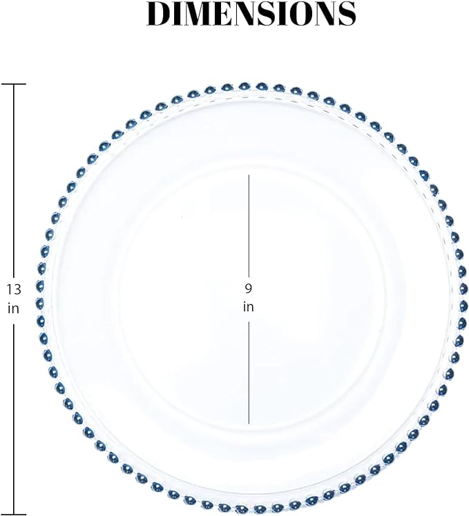 8 Pack | Blue Beaded Clear Glass Charger Plates - MyEventProducts.com
