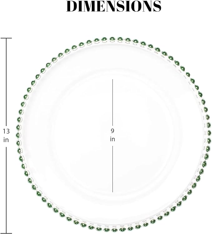 8 Pack | Green Beaded Glass Charger Plates - MyEventProducts.com