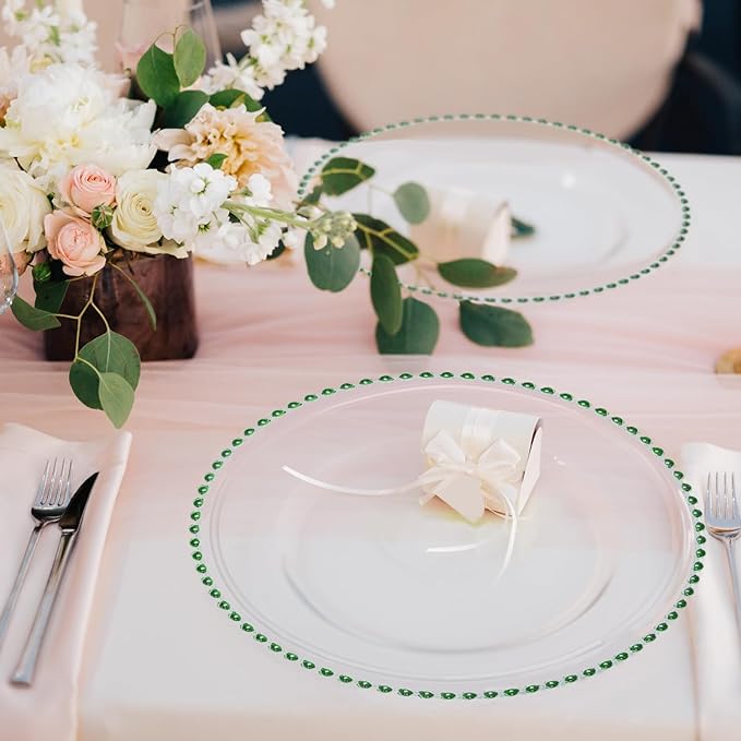 8 Pack | Green Beaded Glass Charger Plates - MyEventProducts.com