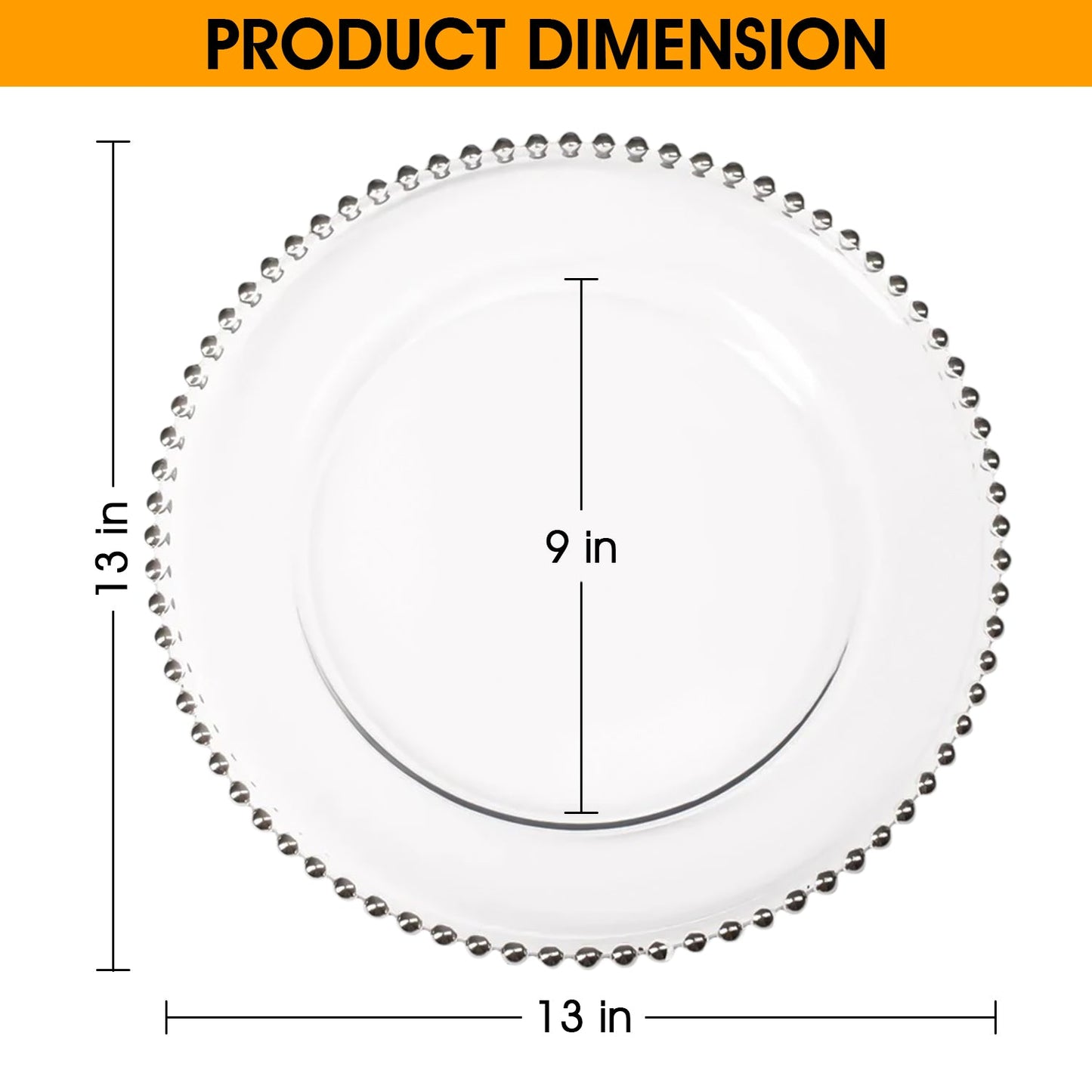 8 Pack | Silver Beaded Glass Charger Plates - Mark5Products