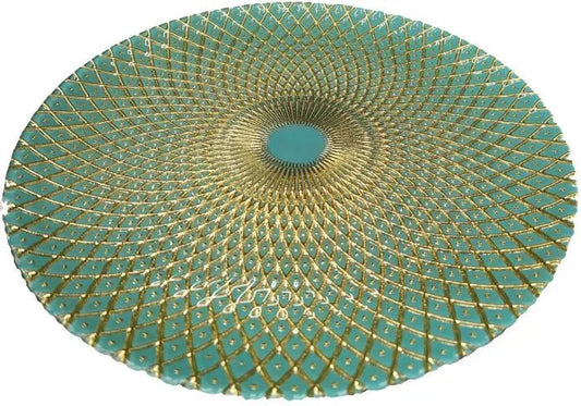8 Pack | Gold and Teal Glass Charger Plate - MyEventProducts.com