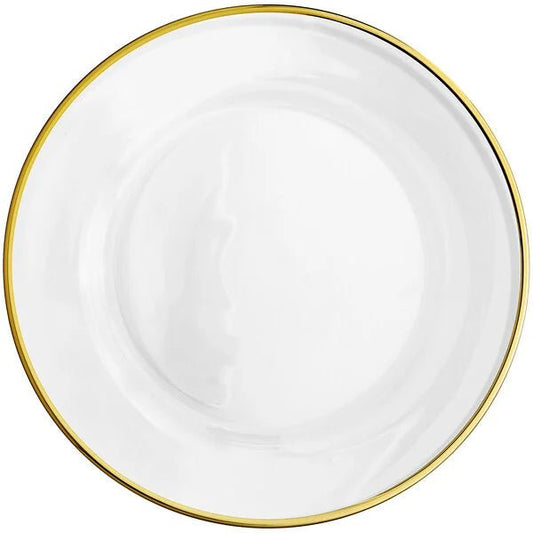 8 Pack | Gold Clear Glass Charger Plates 13" - MyEventProducts.com