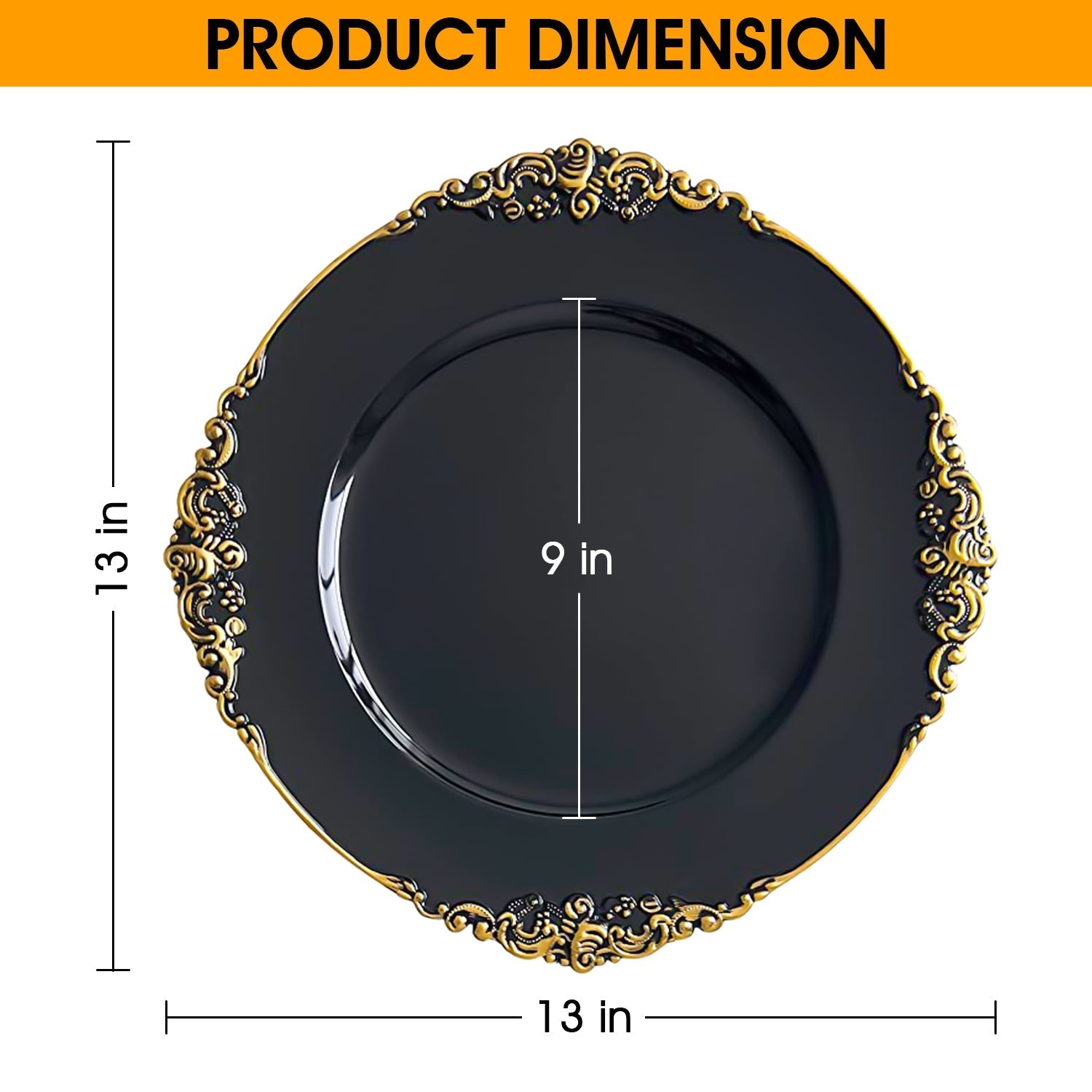 Charger Plates By MyEventProducts MyEventProducts Com   24 Pack Black Antique Plastic Charger Plate 431809 