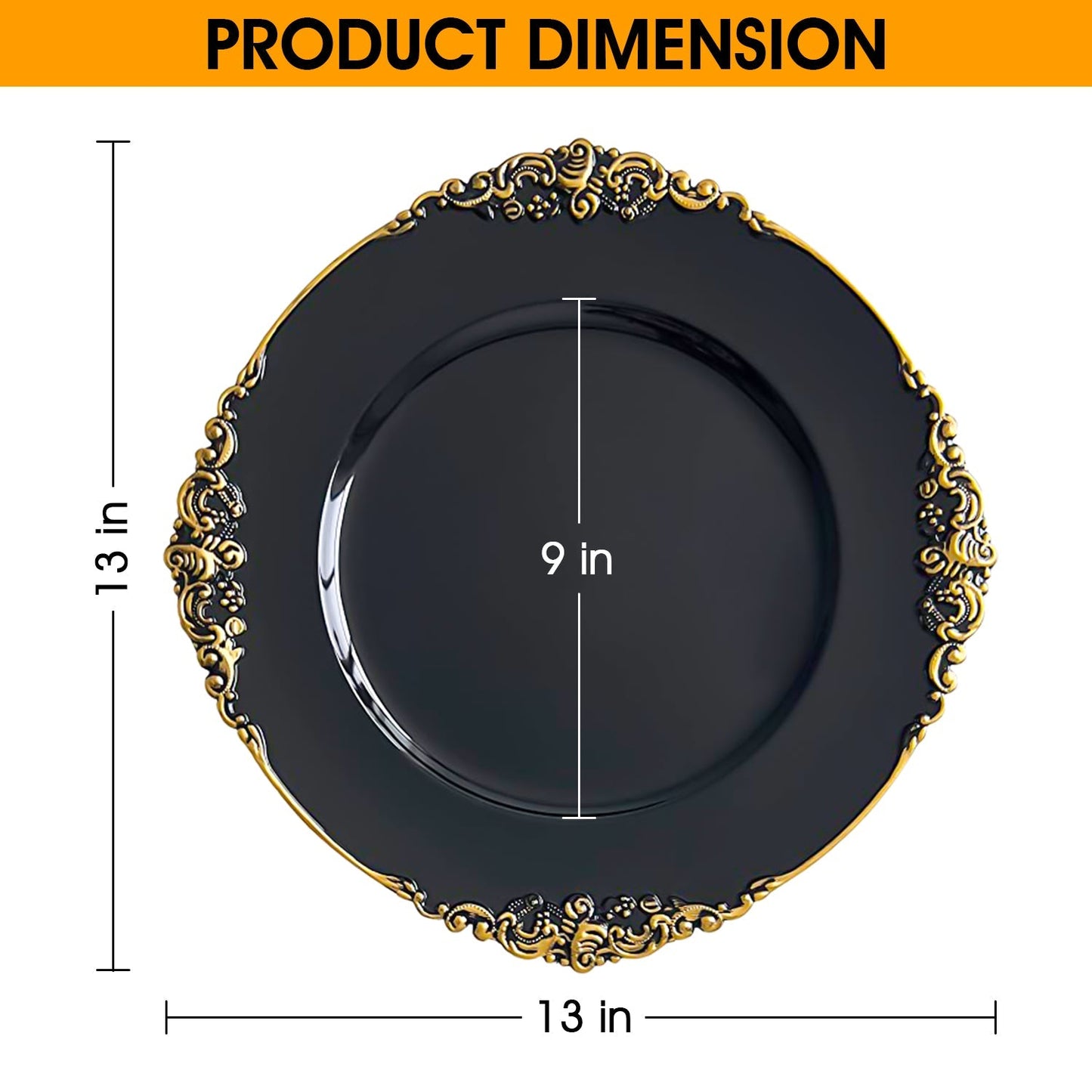 24 Pack | Black Antique Plastic Charger Plate - MyEventProducts.com