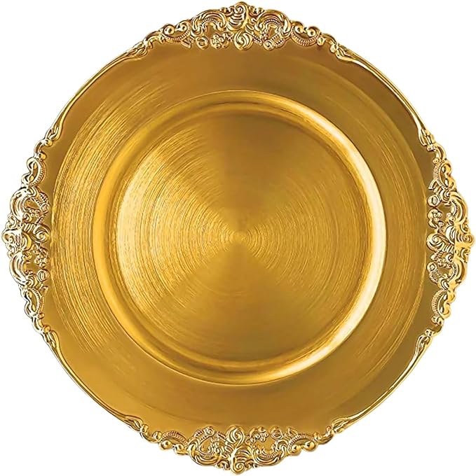 24 Pack | Gold Antique Plastic Charger Plate - MyEventProducts.com