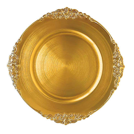 24 Pack | Gold Antique Plastic Charger Plate - Mark5Products