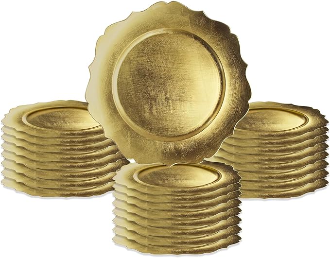 24 Pack | Gold Scalloped Plastic Charger Plates - MyEventProducts.com