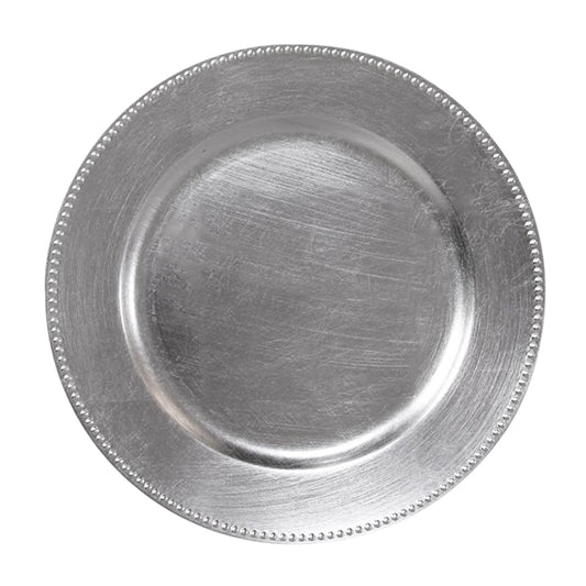 24 Pack | Silver Beaded Plastic Charger Plates - Mark5Products