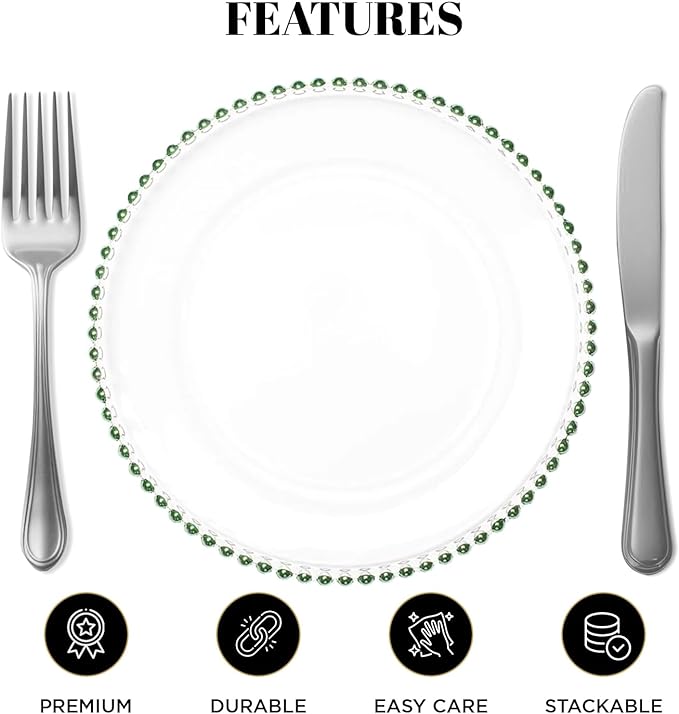8 Pack | Green Beaded Glass Charger Plates - MyEventProducts.com