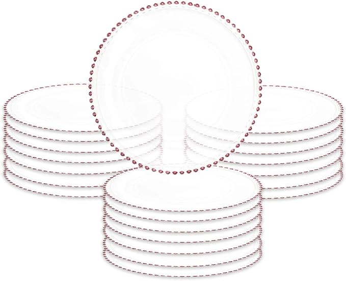8 Pack | Red Beaded Clear Glass Charger Plates - MyEventProducts.com