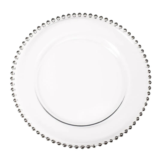 8 Pack | Silver Beaded Glass Charger Plates - Mark5Products